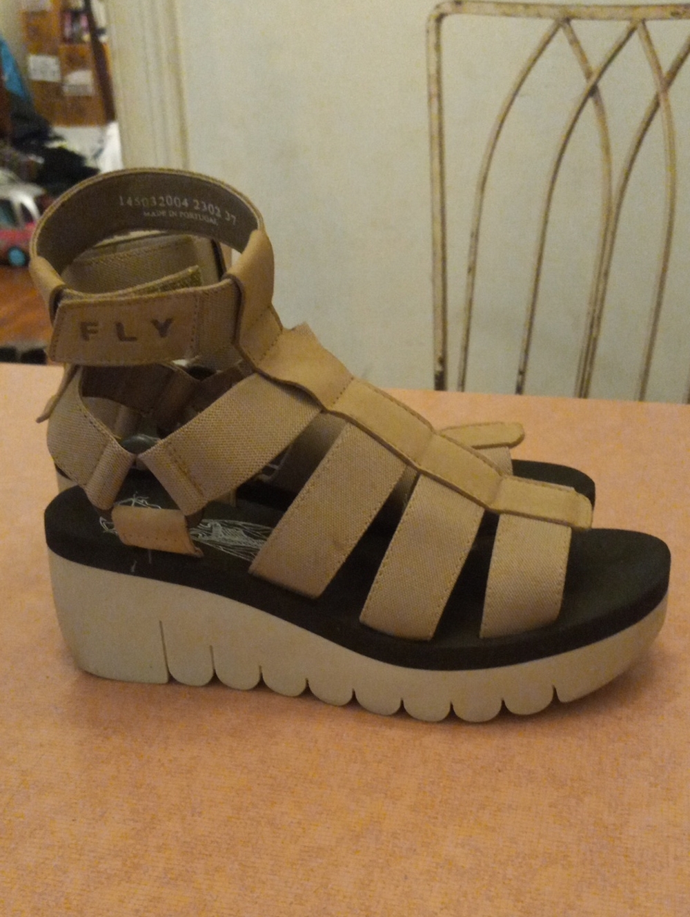 Fly London Women's Beige Platform Gladiator Sandals